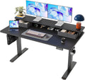 TIQLAB Standing Desk with Two Drawers, Stand Up Standing Desk Adjustable Height, Electric Sit Stand Table with Storage Shelf and Splice Board, 55 * 24 inch, Black