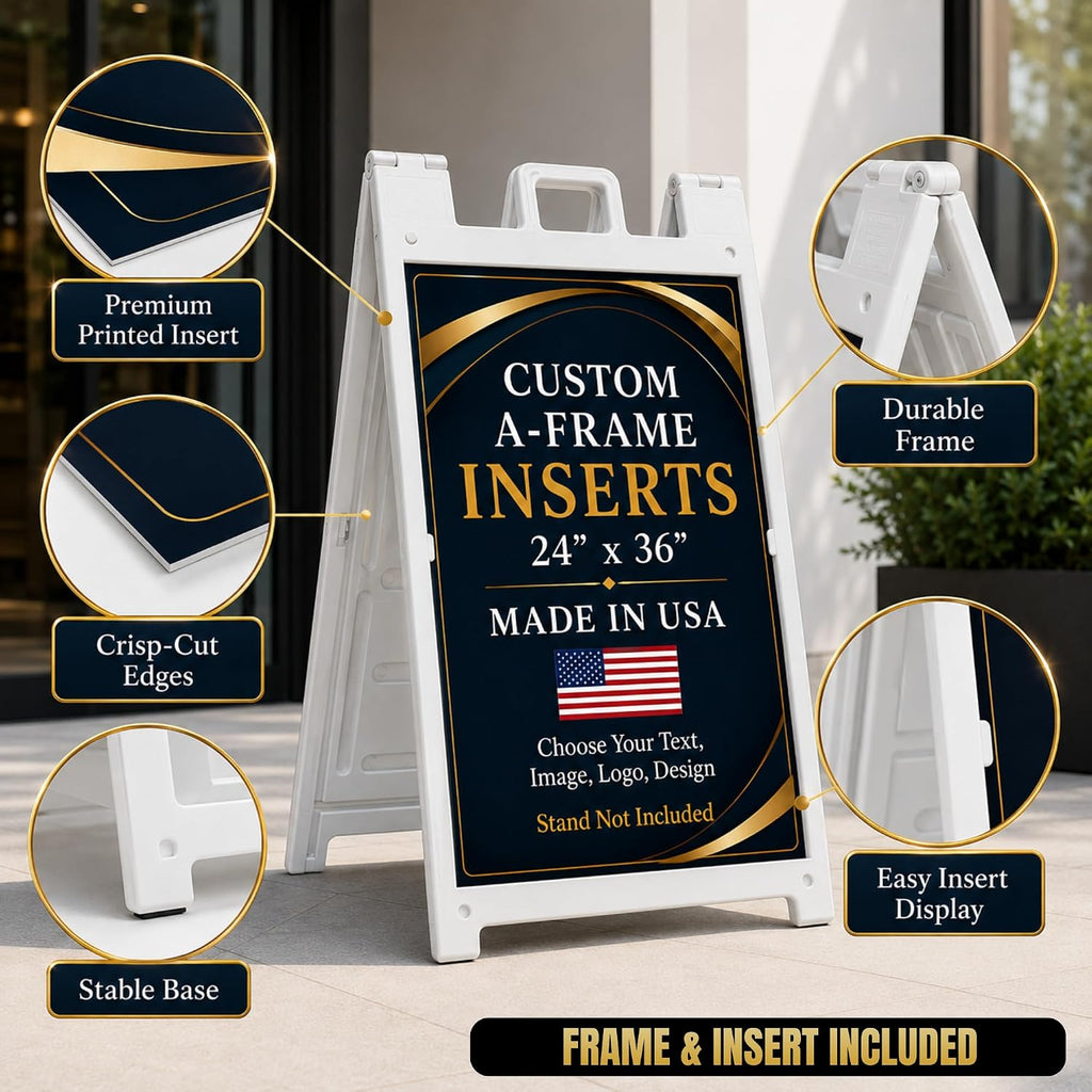 Custom A-Frame Sign Inserts with Plastic Stand by BCB Print - Personalized Print Inserts with Your Photo, Text or Logo | Durable & Weather Resistant Custom Panels for Sidewalk Boards, Retail & Event | 24x36 inch
