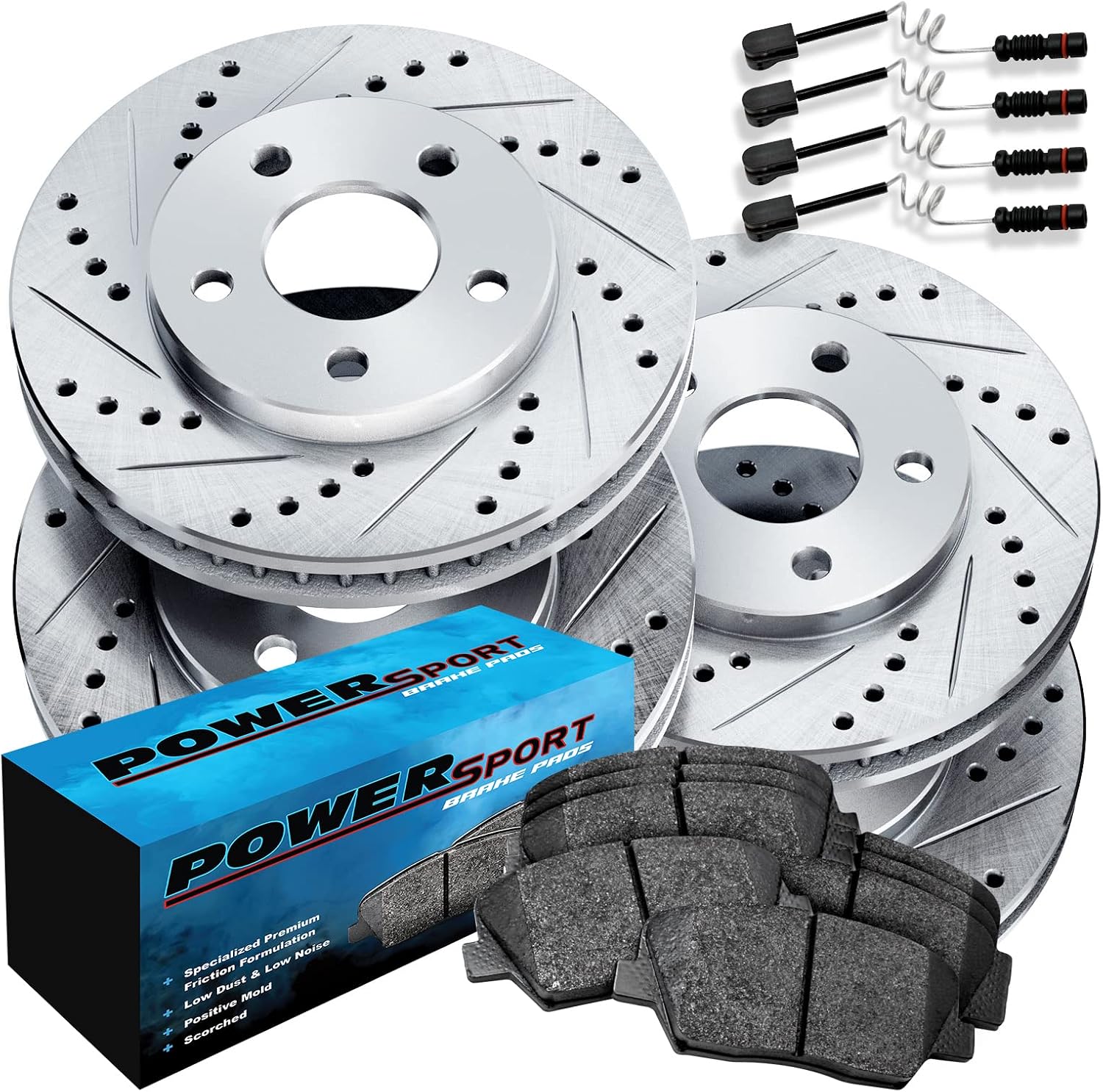 PowerSport Front Rear Brakes and Rotors Kit |Front Rear Brake Pads| Brake Rotors and Pads| Ceramic Brake Pads and Rotors |fits 1996-2003 Mercedes-Benz CLK320, CLK430, CLK500, E300, E320, E420, E430