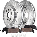 Detroit Axle - Front Brake Kit for 2017-2021 Honda Clarity 12.28' inch Drilled and Slotted Disc Brake Rotors Ceramic Brakes Pads with Hardware 2018 2019 2020 Replacement