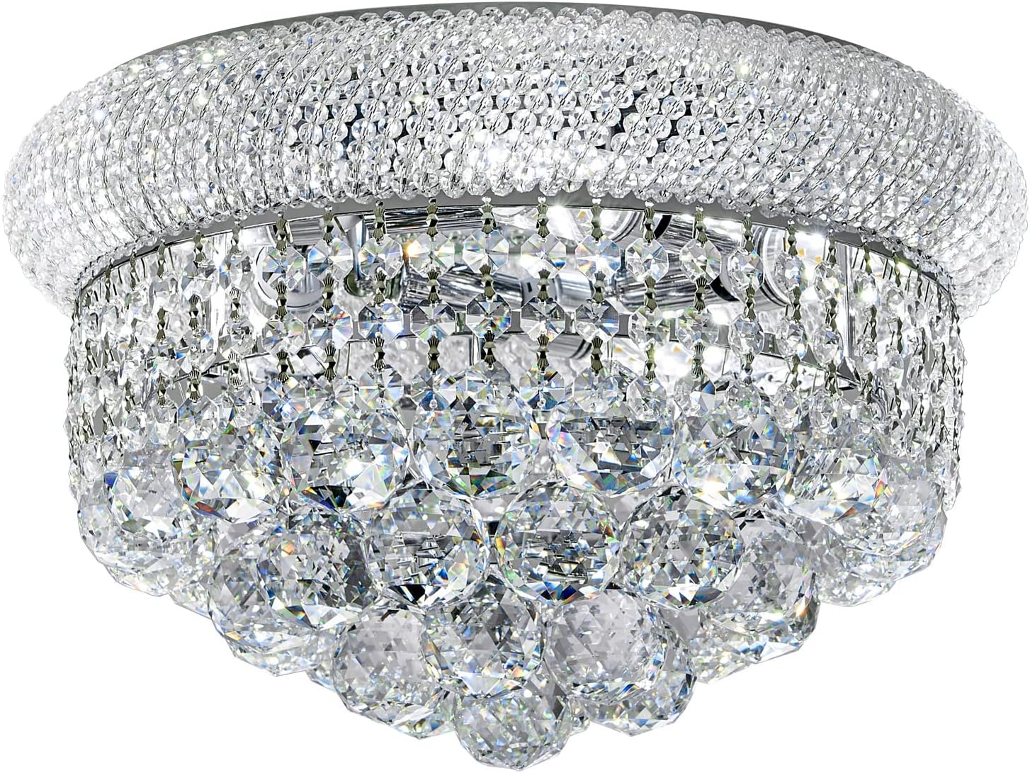 Crystal Flush Mount Chandelier Ceiling Light Fixture for Living Room Dining Room Bedroom Foyer Entryway Hallway Closet Bathroom (Chrome, 9' H x14 D)