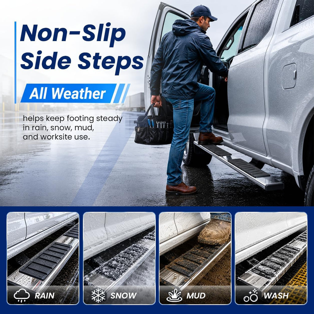 PZ 6' Running Boards Anti-Slip Side Steps Compatible with 2019-2025 Chevy Silverado/GMC Sierra 1500 Double Cab,2020-2025 for 2500HD 3500HD,500LBS No Drill Truck Running Boards Direct Fit Nerf Bar