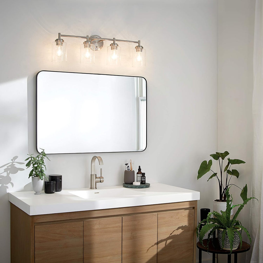 Kichler Winslow 30' Vanity Light in Brushed Nickel, 4-Light Transitional Bathroom Light with Clear Seeded Glass. (30' W x 9.25' H), 45887NI