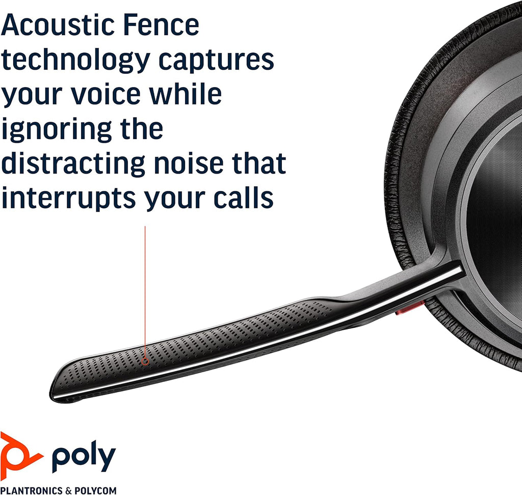 Poly - Voyager Focus 2 Office USB-A (Plantronics) - Bluetooth Stereo Headset with Boom Mic - USB-A PC/Mac/Desk Phone Compatible - Active Noise Canceling - Works with Teams (Certified), Zoom & More