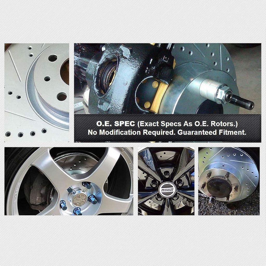 Power Sport Front Brake Kit For 1993-1995 Honda Civic; 2003-2005 Honda Civic; 1996-1997 Honda Civic; 2007-2008 Honda Fit| Drilled Slotted Brake Rotors| Ceramic Brake Pads and Rotors Kit