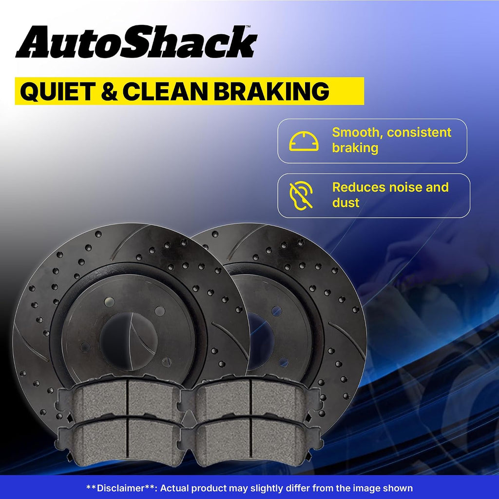 AutoShack Front & Rear Brake Rotors & Ceramic Pads for Honda & Acura, Civic 2006-2011 CSX 2007-2010, FWD L4 2.0L - E-Coated Drilled & Slotted - Black Finish - NightGuard