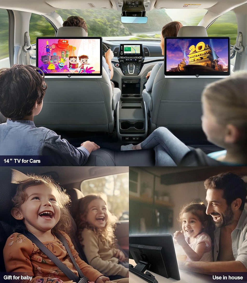 14 inch 4K Android 10.0 Portable Car TV Headrest Monitor Tablet for Back seat, Support Phone Wireless mirroring Touch Screen,with WiFi/Bluetooth/HDMI/USB/SD/FM/Airplay Video Player 2G+32G(2*PCs)