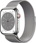 Apple Watch Series 8 [GPS + Cellular, 45mm] - Silver Stainless Steel Case with Silver Milanese Loop, One Size (Renewed)