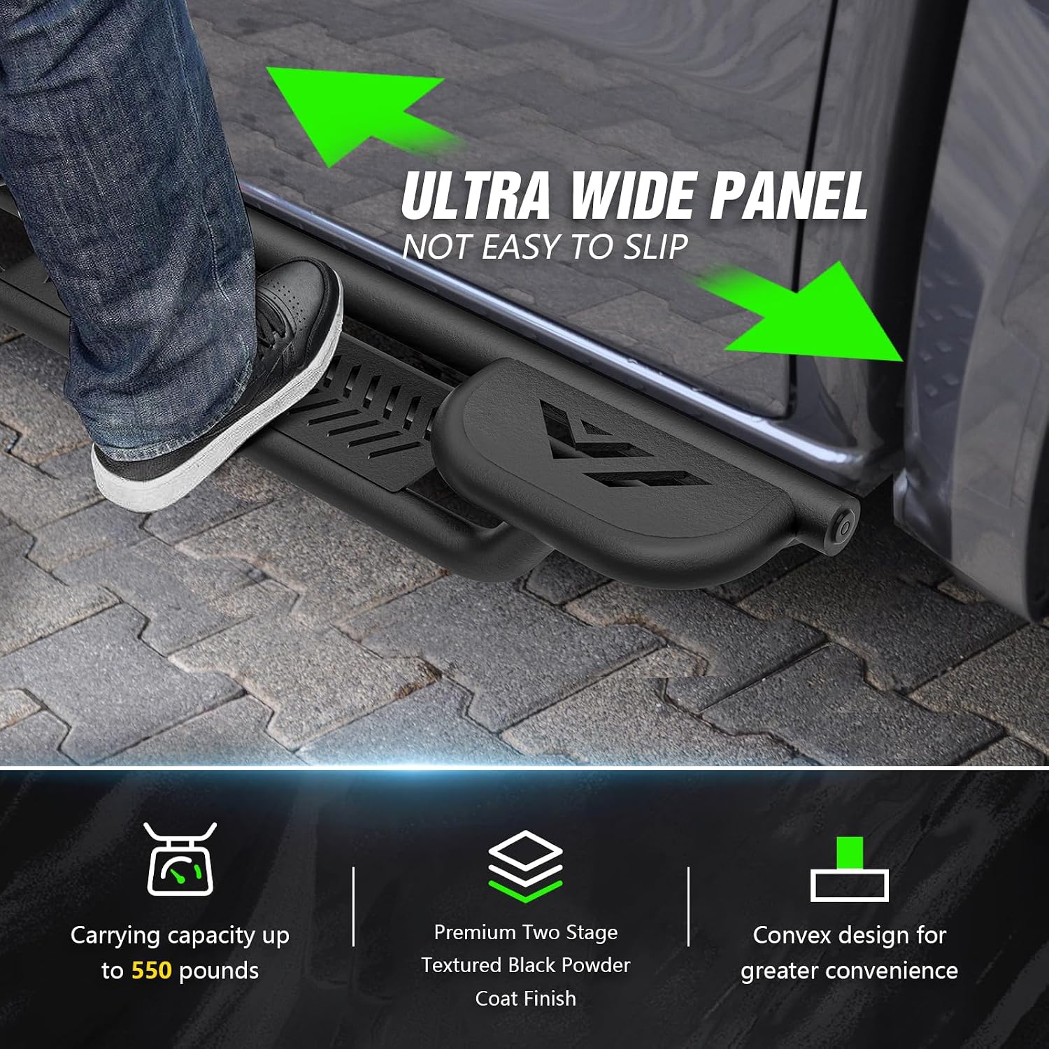 YZONA Two Raised Steps Double Cab Running Boards Compatible with 2007-2018 Chevrolet Silverado & GMC Sierra 1500, 2007-2019 Chevy Silverado & GMC Sierra 2500 3500 HD Extended Cab Side Step Nerf Bar