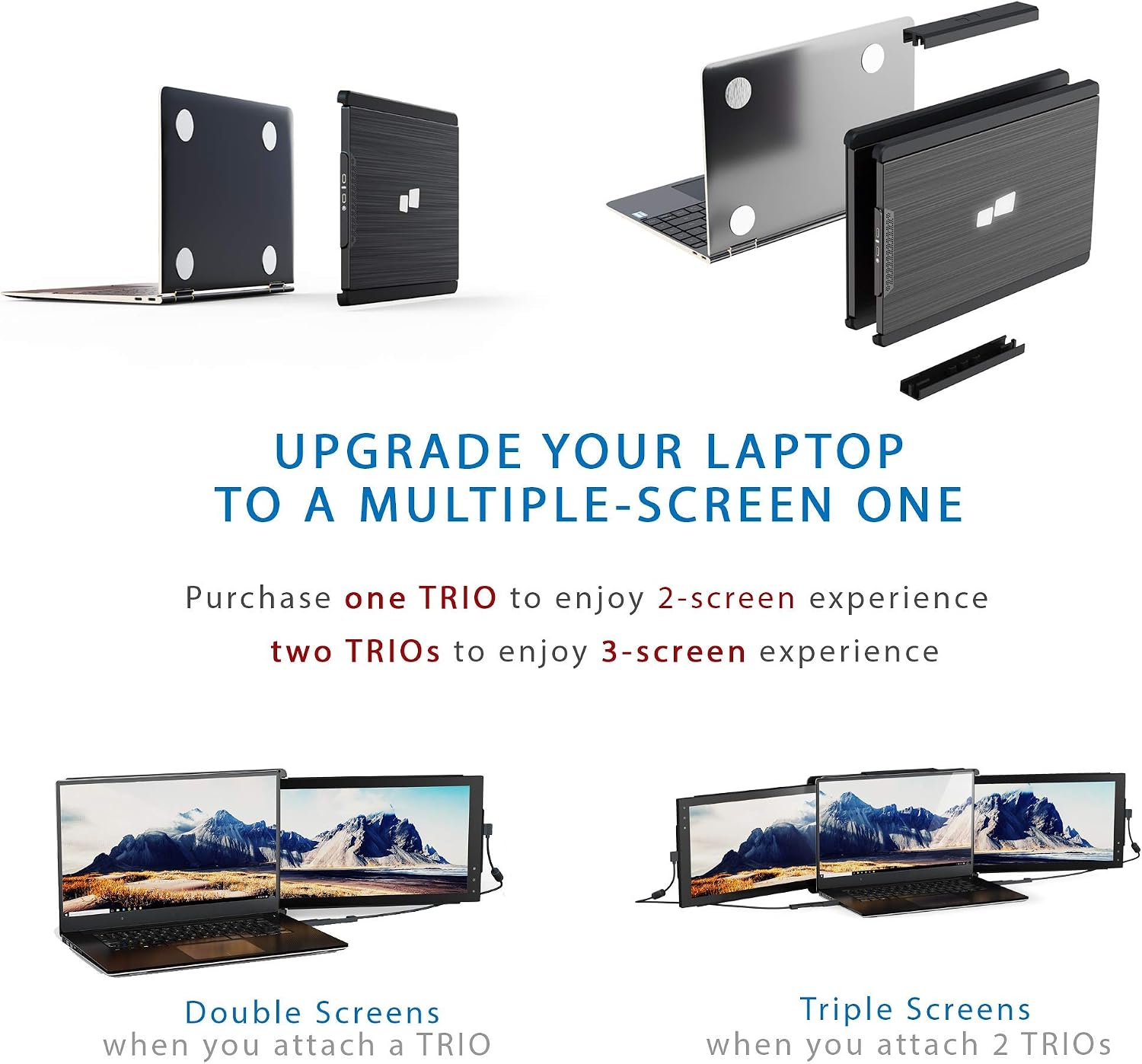 Trio Portable Monitor for Laptop, Mobile 13.3 Dual & Triple Screen 1080P IPS Display Laptop Monitor, USB A/Type-C, On-The-Go for Mac, PC,Linux, Chromebook 13-17 Laptops