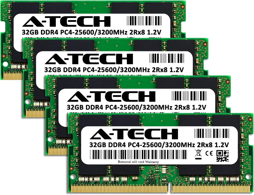 A-Tech 128GB (4x32GB) DDR4 3200 MHz SODIMM PC4-25600 (PC4-3200AA) CL22 2Rx8 Non-ECC Laptop RAM Memory Modules