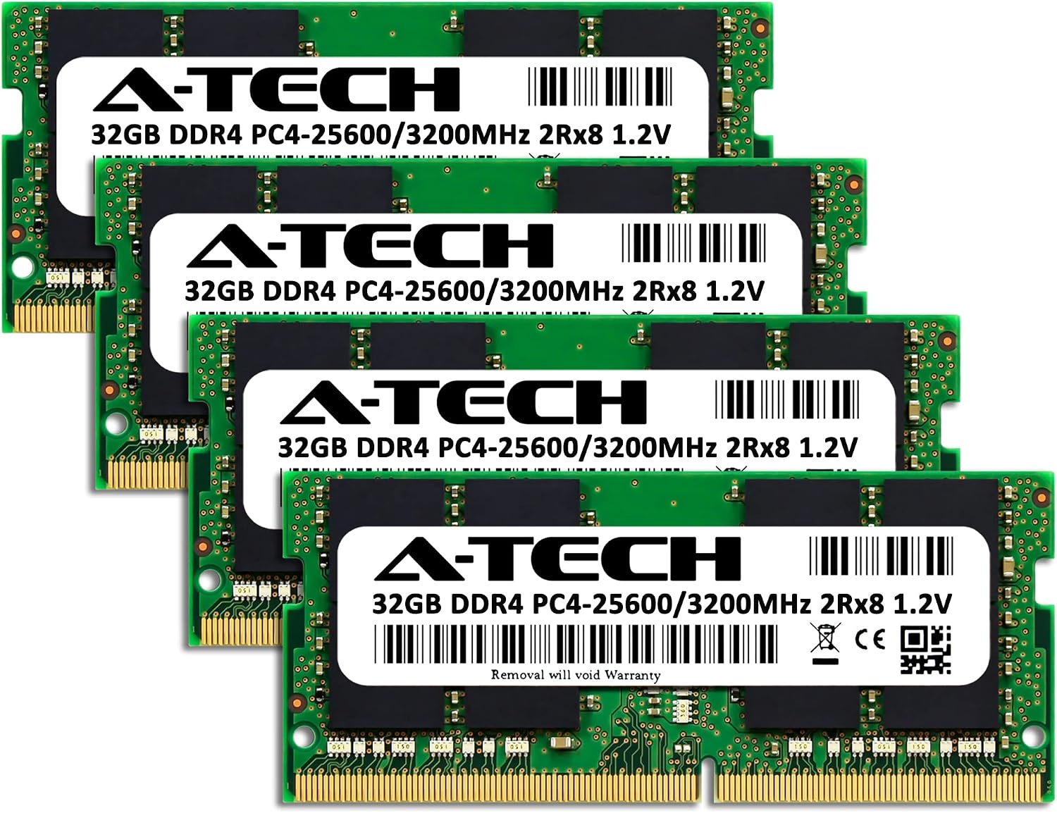 A-Tech 128GB (4x32GB) DDR4 3200 MHz SODIMM PC4-25600 (PC4-3200AA) CL22 2Rx8 Non-ECC Laptop RAM Memory Modules