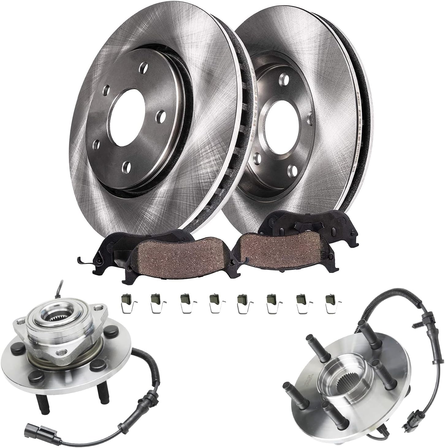 Detroit Axle - Front Wheel Bearing Hubs Brake Kit for 2009 2010 2011 Dodge Ram 1500, Wheel Bearing Hubs Brake Rotors Ceramic Brakes Pads Replacement : 13.23 inch Front Rotor