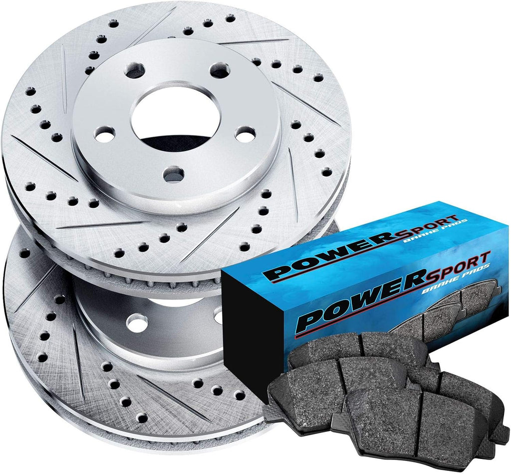 PowerSport Front Brakes and Rotors Kit |Front Brake Pads| Brake Rotors and Pads| Ceramic Brake Pads and Rotors |fits 2000-2001 Dodge Ram 1500