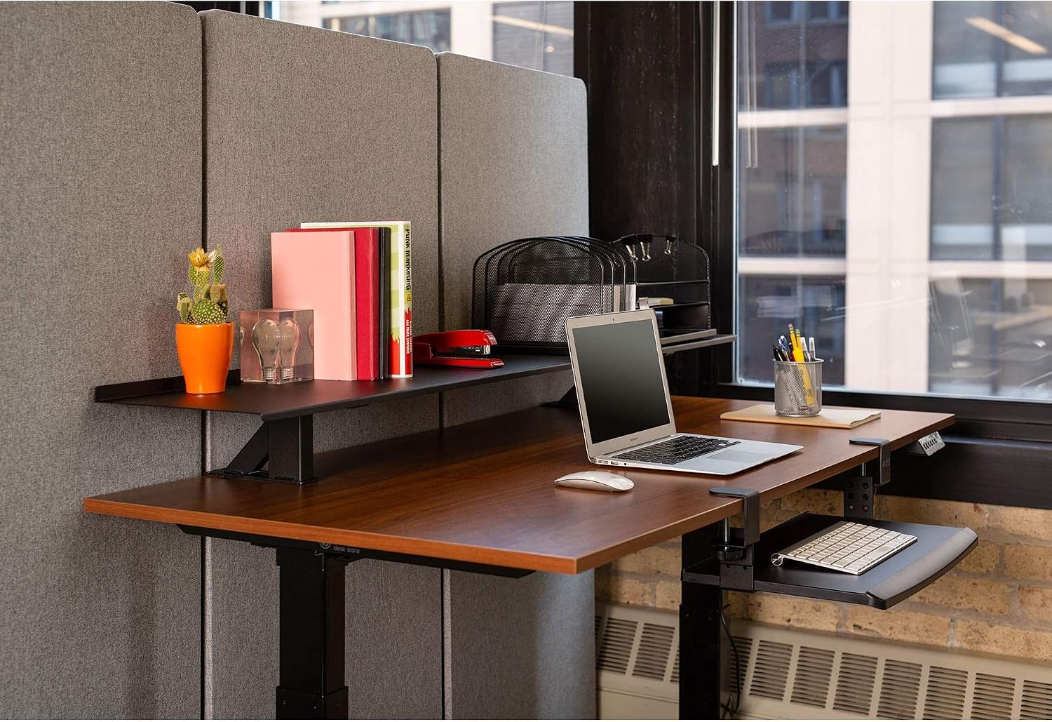 Stand Up Desk Store Clamp-On Adjustable Height Desk Shelf Monitor Stand (60' Wide)