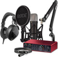 Rode NT1 Signature Black Condenser Mic Bundle with PSA1+ Silent Boom Arm, NTH-100 Headphones, Focusrite Scarlett 2i2 (4G) — 4 dBA XLR Studio Mic for Singing, Vocal Recording, Voice Over, Podcasting