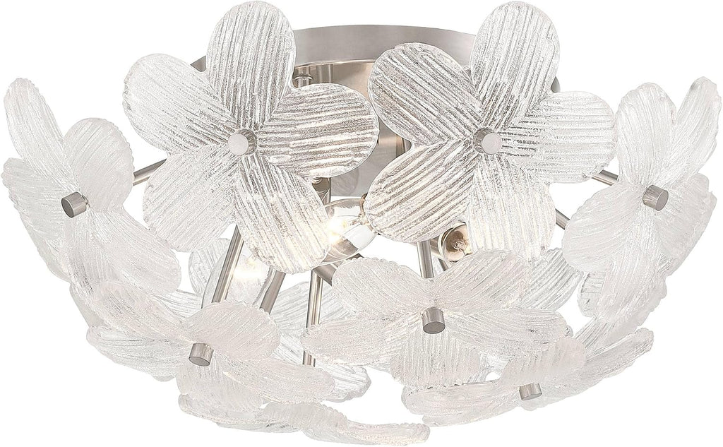 Possini Euro Design Filoli 16' Modern Semi Flush-Mount Ceiling Light Fixture Kitchen Foyer Hallway Flower Unique Silver Brushed Nickel Finish Glass Metal Bedroom Bathroom Entryway Living Room Indoor
