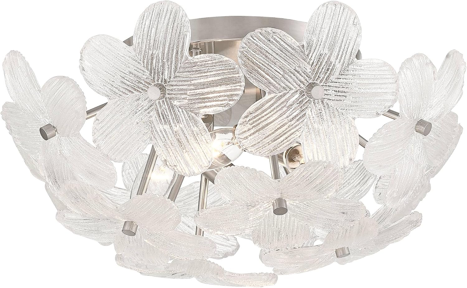 Possini Euro Design Filoli 16' Modern Semi Flush-Mount Ceiling Light Fixture Kitchen Foyer Hallway Flower Unique Silver Brushed Nickel Finish Glass Metal Bedroom Bathroom Entryway Living Room Indoor