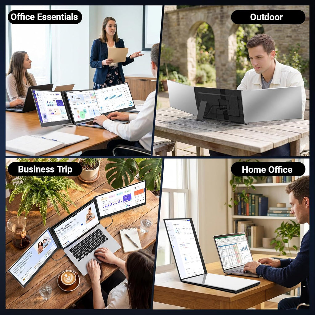 15.6' Laptop Screen Extender, 1080P FHD Triple Portable Monitor for Laptops, Ultra-Slim Travel Dual Monitor Fit for 13-17.3' Laptops, USB-C Plug&Play Extended Screen Compatible with Win/Mac/Android