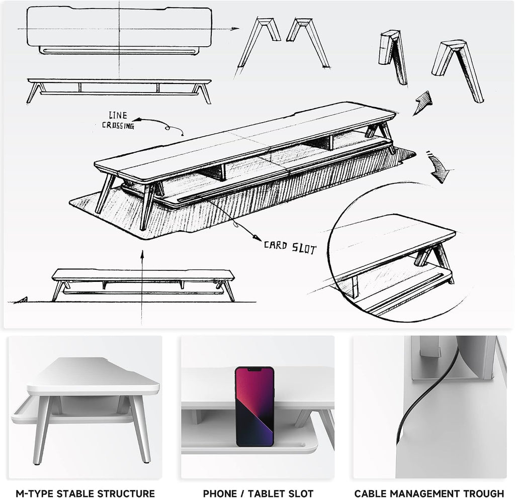Fenge Dual Monitor Stand, Monitor Stands Riser for 2 Monitors, 42.5 Inch Monitor Stands Shelf with 12 Color LED Light for Office Desk