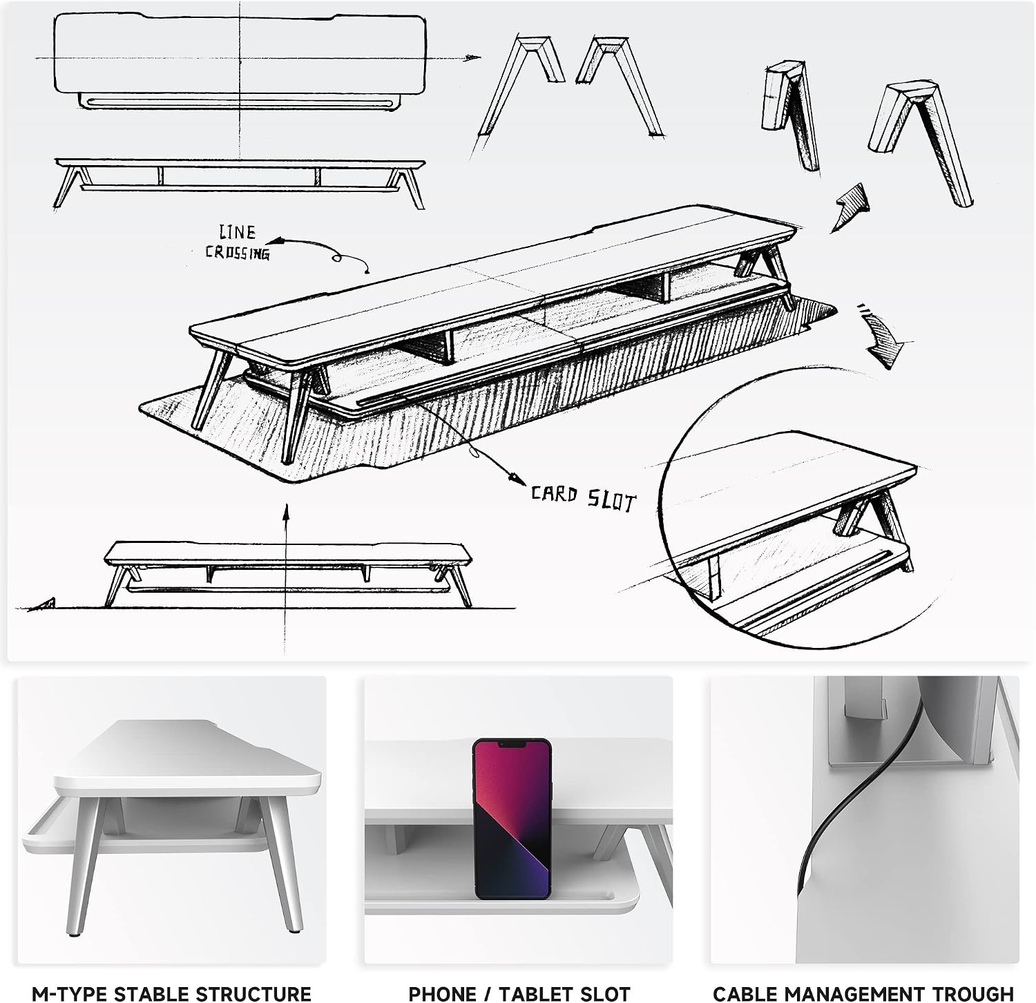 Fenge Dual Monitor Stand, Monitor Stands Riser for 2 Monitors, 42.5 Inch Monitor Stands Shelf with 12 Color LED Light for Office Desk