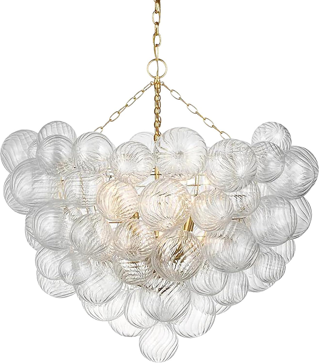 Longree Nordic Bubble Ball Swirled Glass Chandelier, Dia 36 inch Gild Gold and Clear Blown Glass Large Pendant Light Fixture for Bedroom Study Restaurant Entry Room