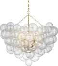 Longree Nordic Bubble Ball Swirled Glass Chandelier, Dia 36 inch Gild Gold and Clear Blown Glass Large Pendant Light Fixture for Bedroom Study Restaurant Entry Room