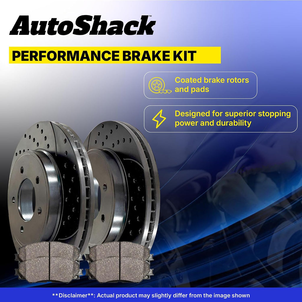 AutoShack Front & Rear Brake Rotors & Ceramic Pads for Honda, Civic 2006-2011, FWD L4 1.8L - E-Coated Drilled & Slotted - Black Finish - NightGuard