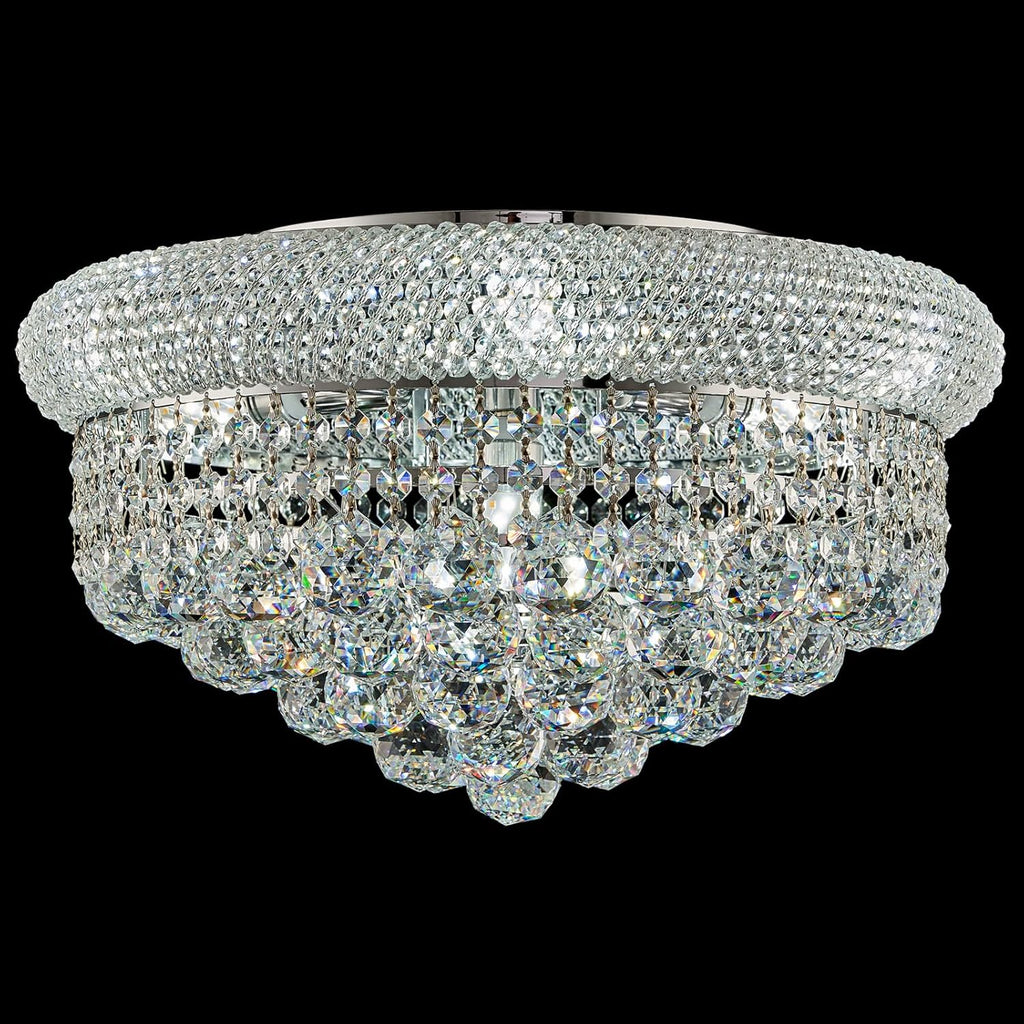 7 - Light Flush Mount Crystal Chandelier for Living Room Dining Room Entryway Hallway Bedroom Foyer Chrome Finish