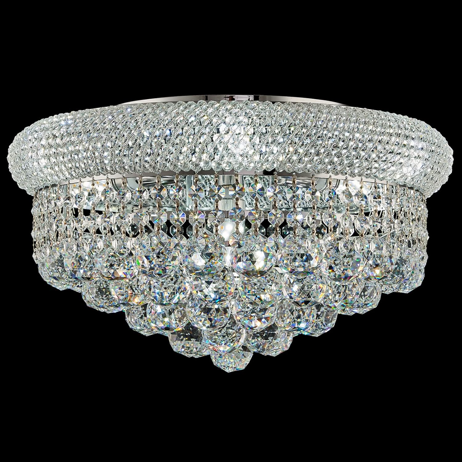7 - Light Flush Mount Crystal Chandelier for Living Room Dining Room Entryway Hallway Bedroom Foyer Chrome Finish