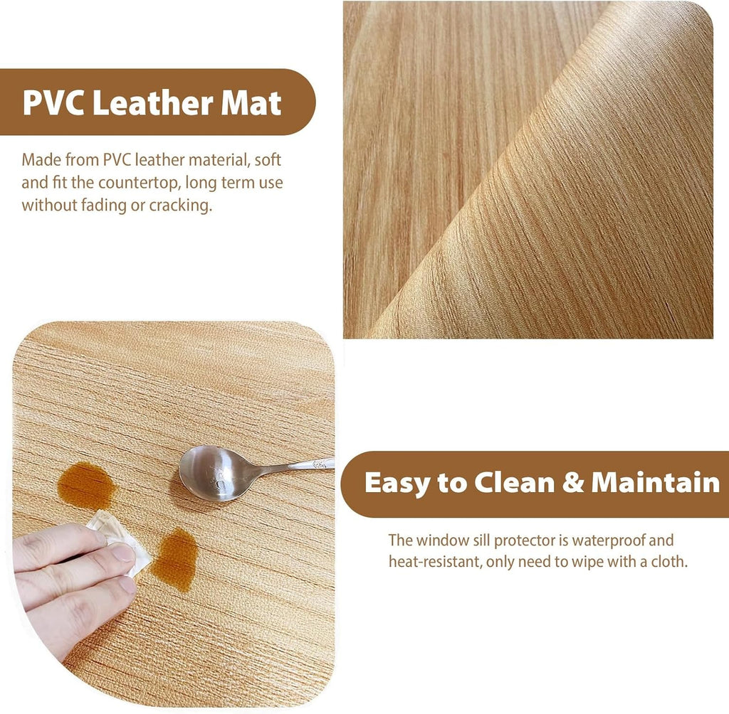 Waterproof Bay Window Cushion Cover, Window Sill Decor Protector Pad for Kitchen/Ledge Edge, Wood Grain Windowsill Mat with Non Slip Rubber Backed(200x50cm/79x20inch)