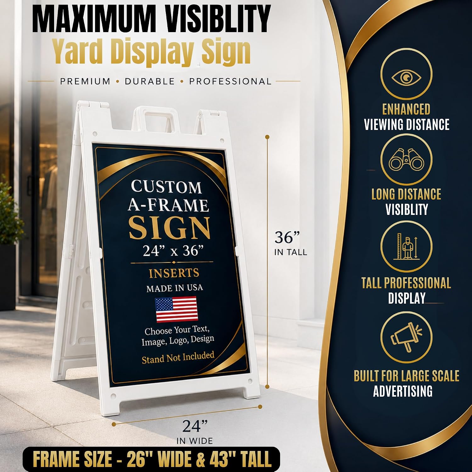 Custom A-Frame Sign Inserts with Plastic Stand by BCB Print - Personalized Print Inserts with Your Photo, Text or Logo | Durable & Weather Resistant Custom Panels for Sidewalk Boards, Retail & Event | 24x36 inch