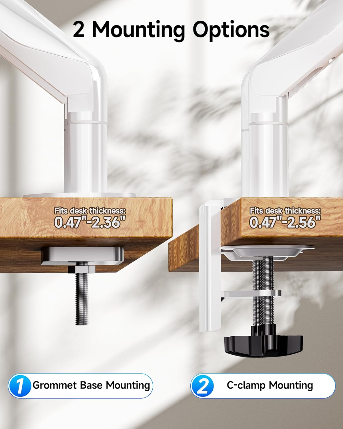 BIZUM Dual Monitor Stand for 17″-42', Heavy Duty Ultrawide Monitor Arm Dual-Monitor Mount VESA Mount with Clamp/Grommet Base, Holds 33.1lbs per Arm, White