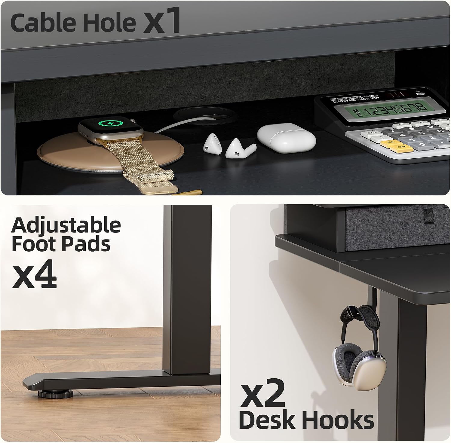 TIQLAB Standing Desk with Two Drawers, Stand Up Standing Desk Adjustable Height, Electric Sit Stand Table with Storage Shelf and Splice Board, 55 * 24 inch, Black