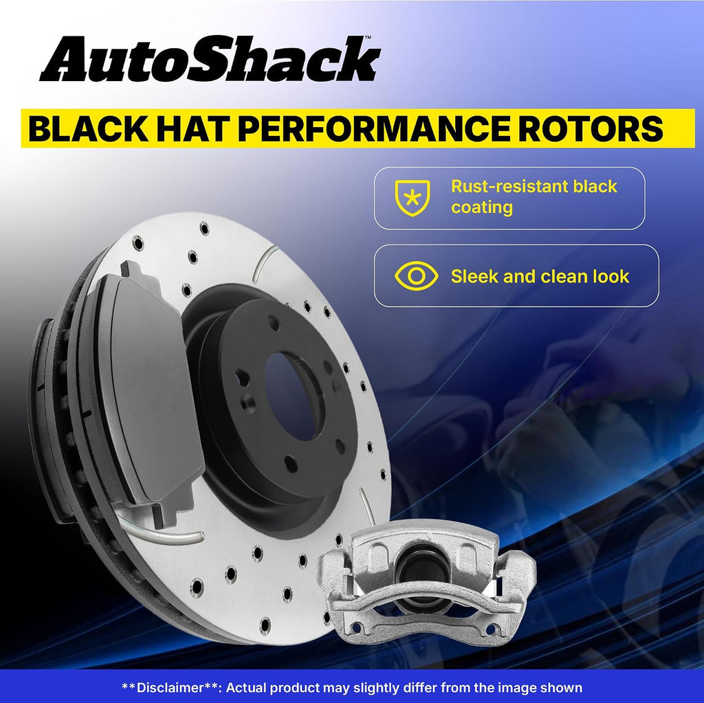 AutoShack Front Brake Rotors, Ceramic Pads & Calipers for Honda & Acura, Civic 2006-2011 RSX 2002-2006, FWD L4 2.0L - E-Coated Drilled & Slotted - ShadowGuard - 11.81' (300 mm), 5-Lug