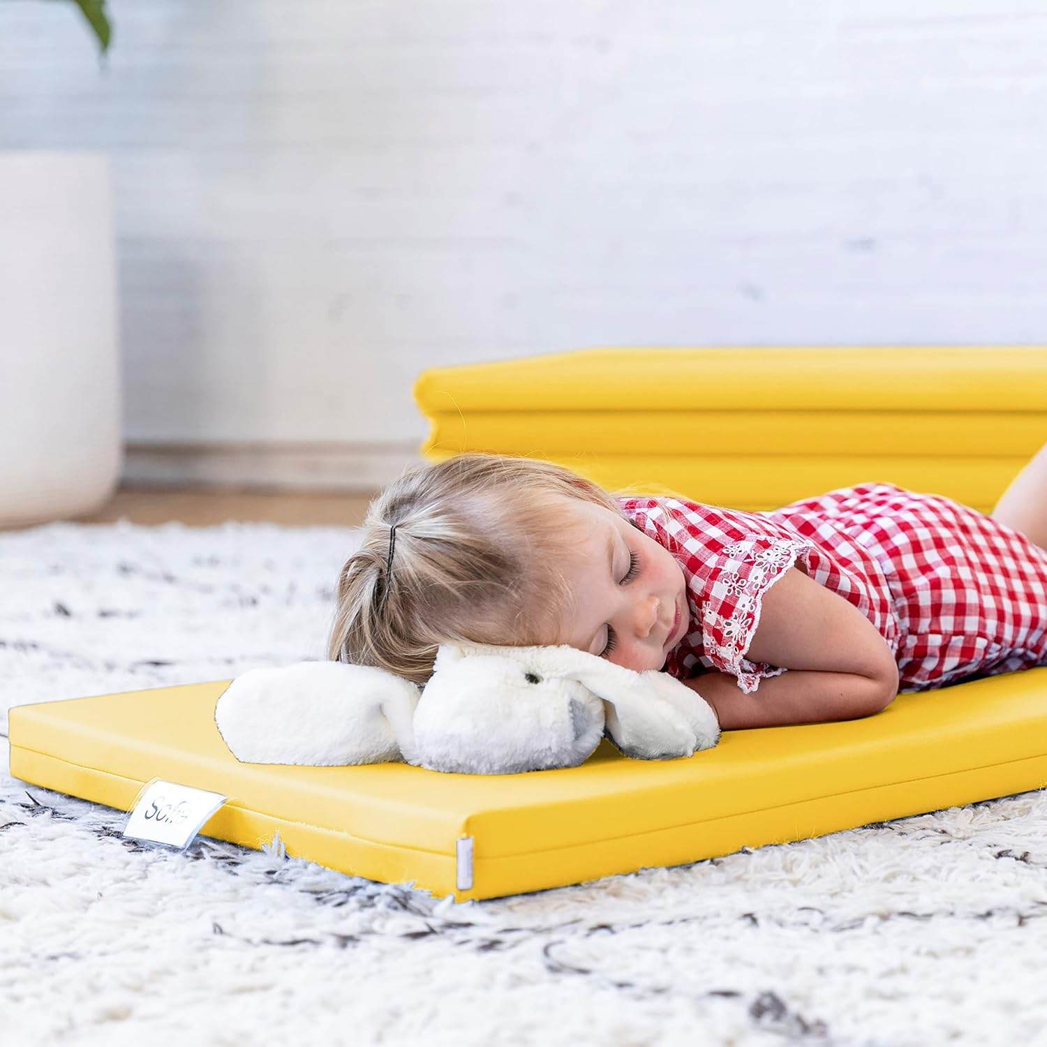 ECR4Kids SoftZone Rainbow Rest Time Mat with Name Tag, Sleeping Pad, Yellow, 5-Piece