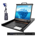 1U Rack Mount KVM Console w/8 Port Cat5 KVM Switch +8 VGA to RJ45 Dongles, 19' Rackmount Monitor and Keyboard, OSD/Hotkey/Button Switching,1280×1024@60Hz,Support Windows, Linux, Mac and Sun