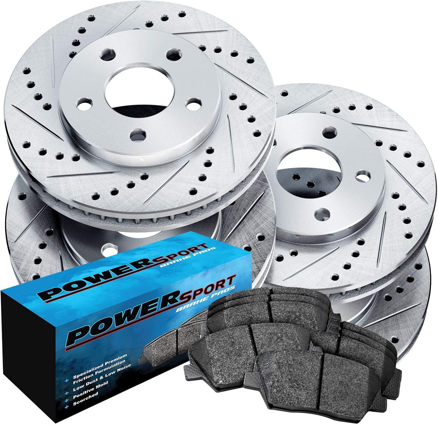 PowerSport Front Rear Brakes and Rotors Kit |Front Rear Brake Pads| Brake Rotors and Pads| Ceramic Brake Pads and Rotors |fits 2006-2013 Ford Fusion; Lincoln MKZ, Zephyr; Mazda 6; Mercury Milan