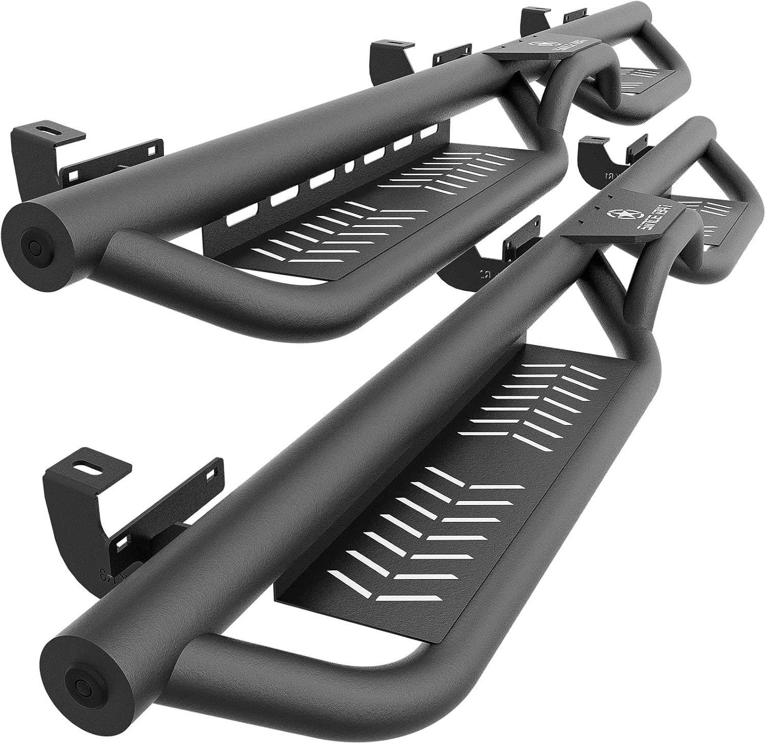 Running Boards Compatible with 2007-2018 Jeep Wrangler JK JKU Unlimited 4 Doors, Two Stairs Design Side Steps Heavy-Duty Steel Nerf Bars Bolt-on Step Plates Rock Sliders Rail