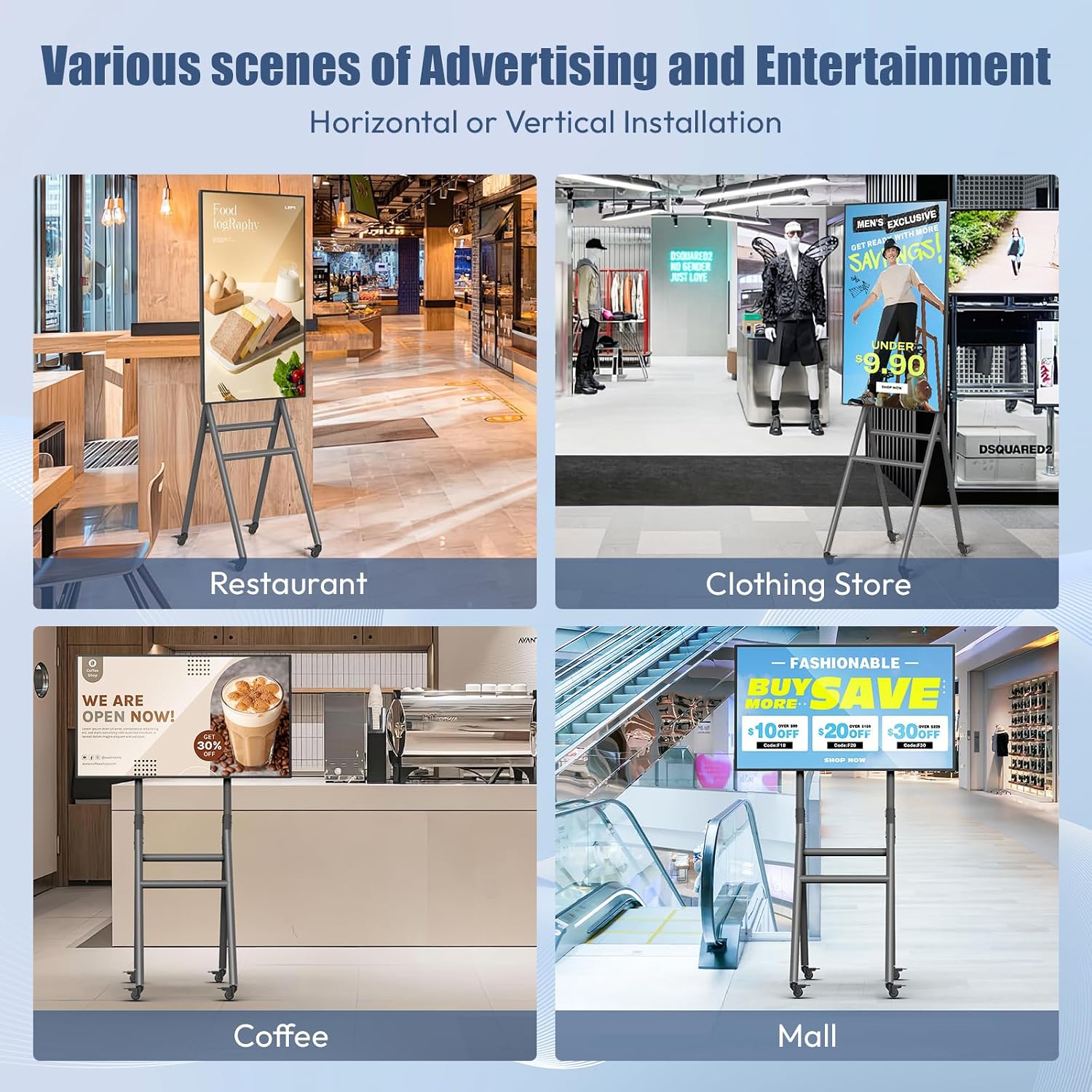MWE 43 Inch Mobile Digital Signage Display Kiosk with Flight Case, Portable Digital Poster with Screen Mirroring App Publishing, Advertising Display Kiosk, Android OS
