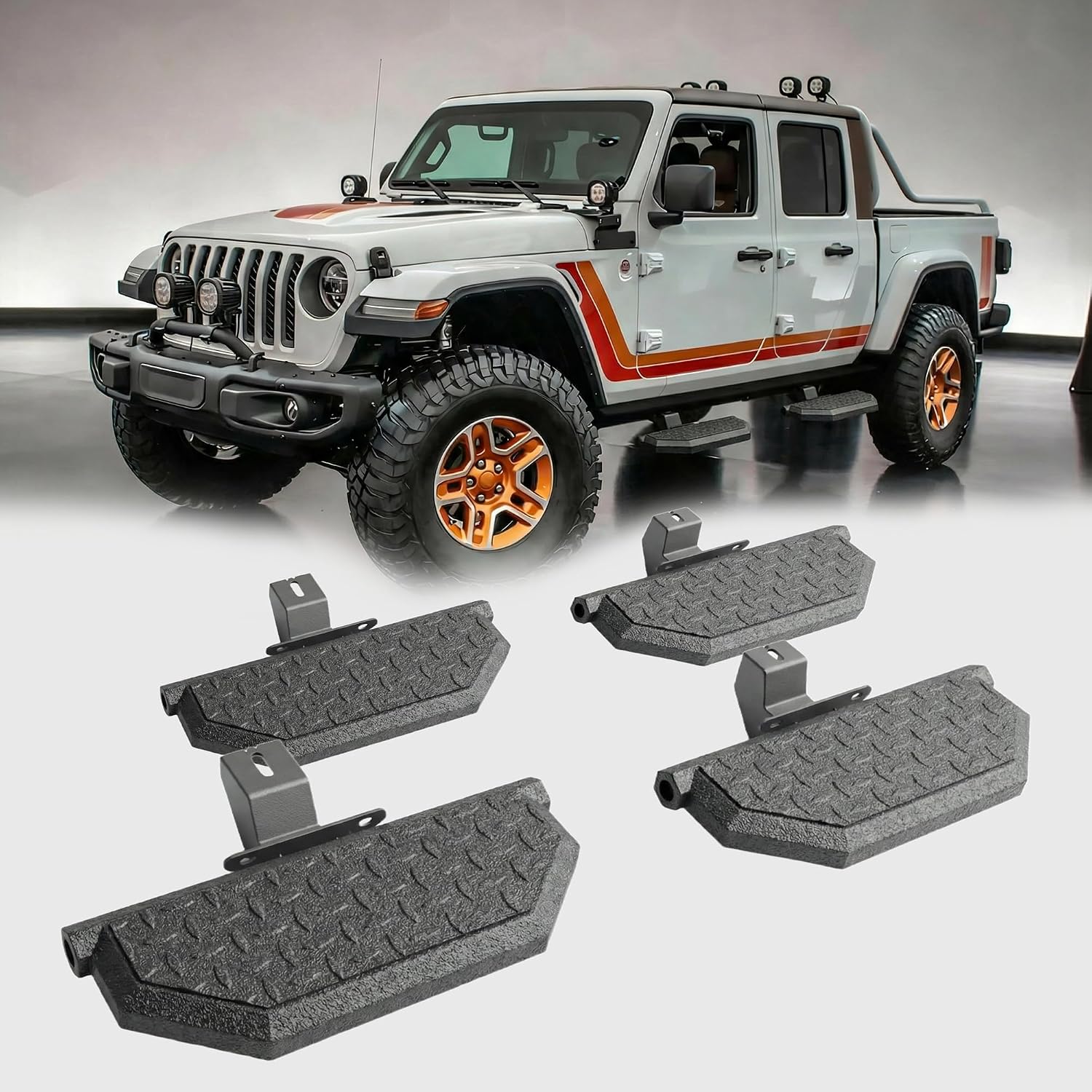 4PCS Running Boards Compatible with 2018-2026 Jeep Wrangler JL 4-Door & 2020-2026 Jeep Gladiator JT(4 Full Size Doors), 7.1' D Side Steps, Heavy-Duty Steel Carbon Steel Nerf Bars