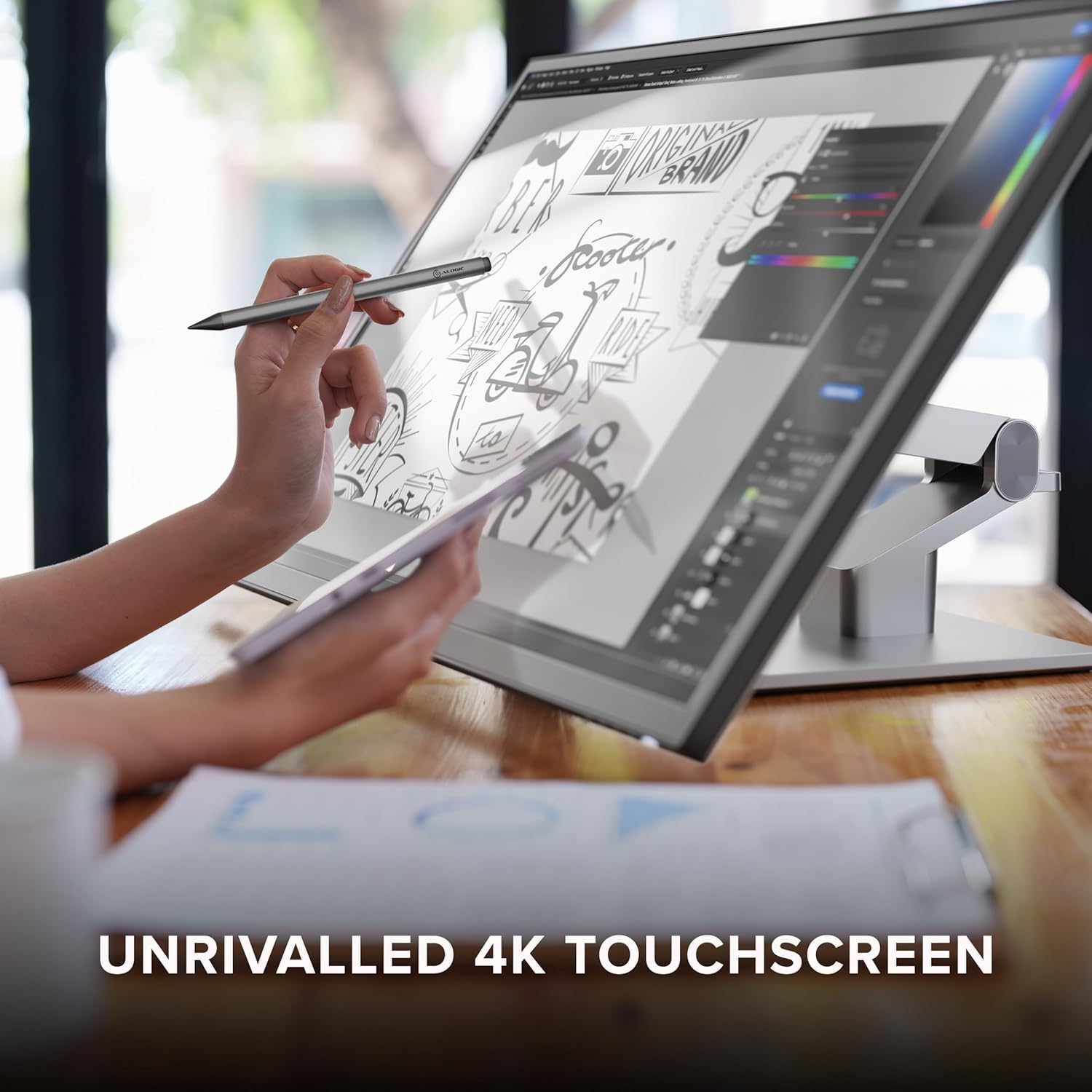 ALOGIC Clarity Pro Touch 27' 4K Touchscreen Monitor w/ 8MP Retractable 4K Webcam, 100% sRGB, 97% DCI-P3, 99% Adobe RGB, 65W PD,8-in-1 Hub, HDR 400, Adjustable Stand, IPS Panel, Thin Bezel
