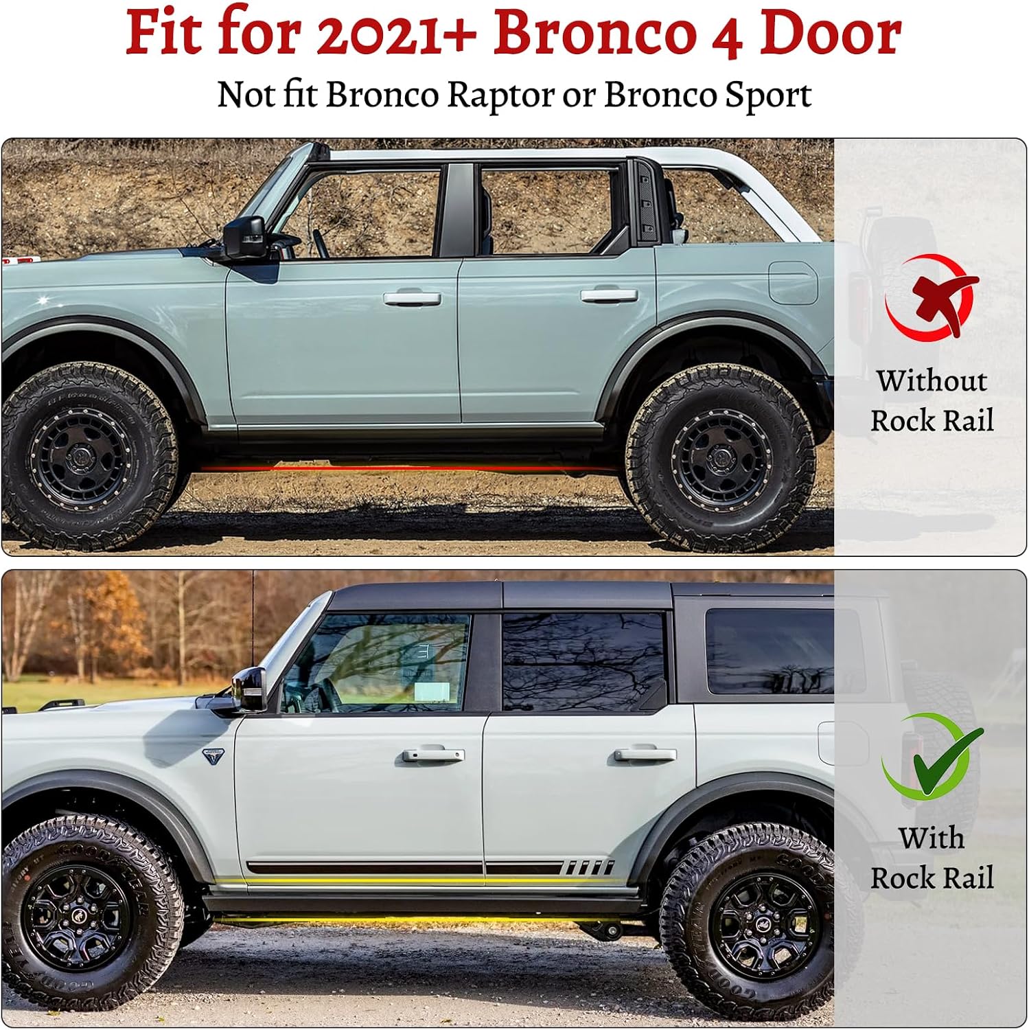 4PCS Z-Steps Add-On Running Boards for Ford Bronco 2021-2025 with Rock Rail Side Steps 4-Doors Accessories(Not Fit Raptor or Sport)