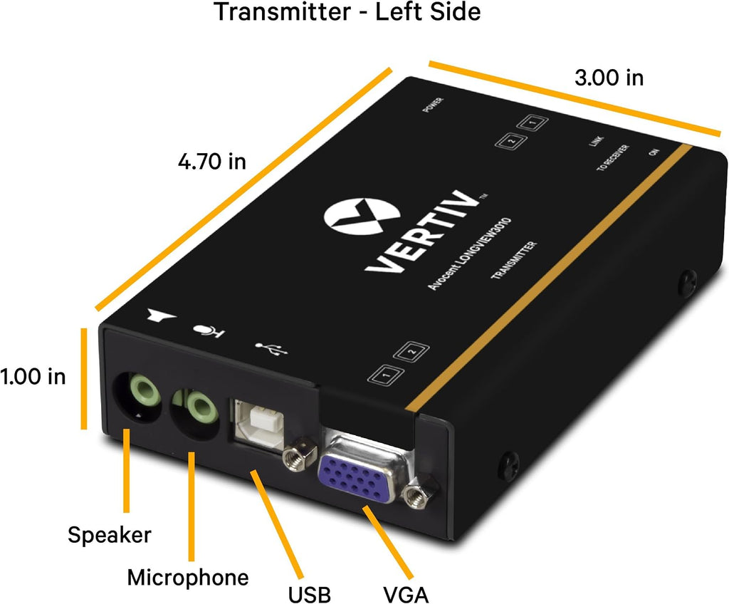 Vertiv Avocent LV 3010P KVM Extender Kit with Receiver & Transmitter, VGA, Single Monitor, Extend up to 300 m. / 1,000 ft. (3010P) (LV3010P)
