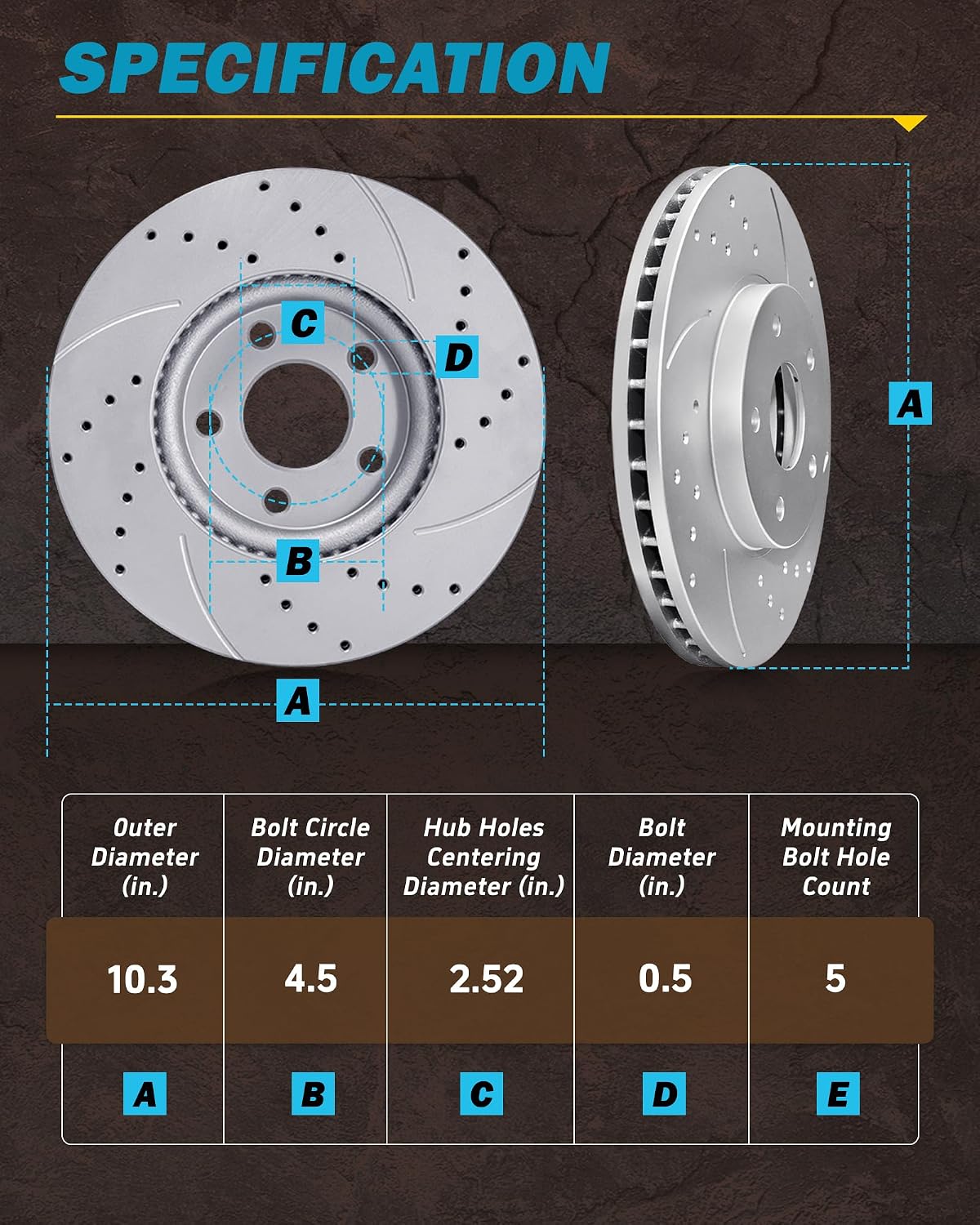 Brake Kit for 2006 2007 2009 2010 2011 Honda Civic, Brakes and Rotors Kit Front and Rear, Drilled and Slotted Replacement [10.3' Front & 10.24' Rear]