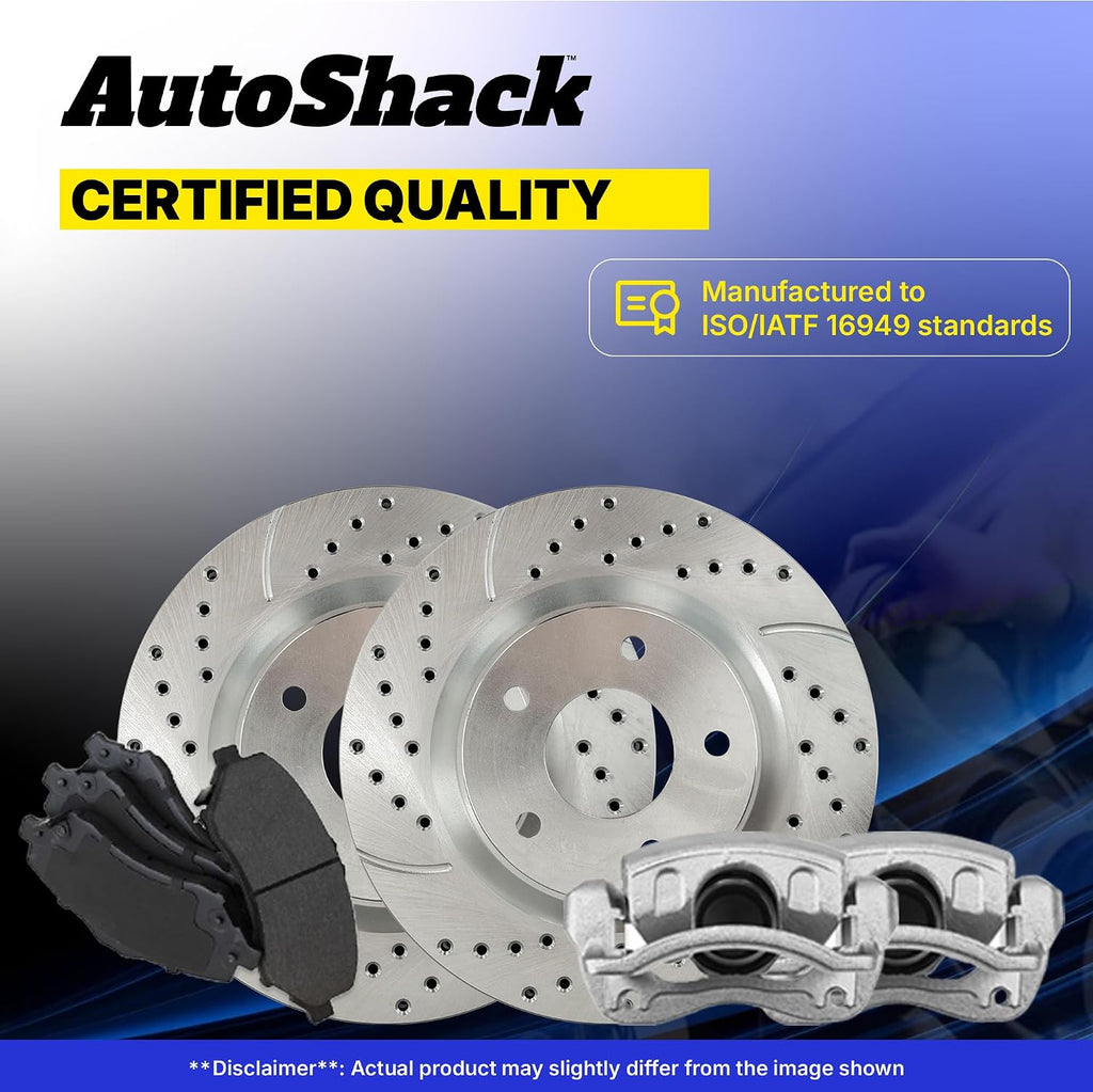 AutoShack Front Brake Rotors, Premium Pads & Calipers for Honda, Civic 2006-2011, FWD L4 1.8L - Silver Zinc Coated Drilled & Slotted - SilverShield Pro - 10.31' (261.9 mm), 5-Lug