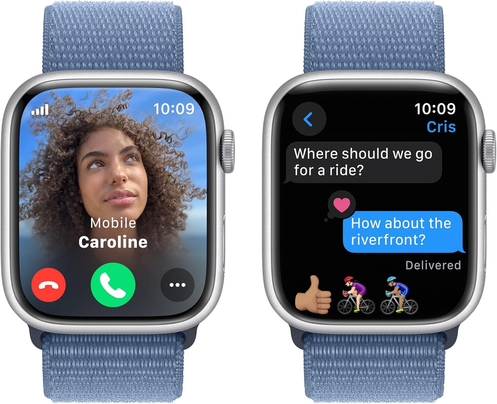Apple Watch Series 9 [GPS + Cellular, 45mm] - Silver Aluminum Case with Winter Blue Sport Loop, One Size (Renewed)
