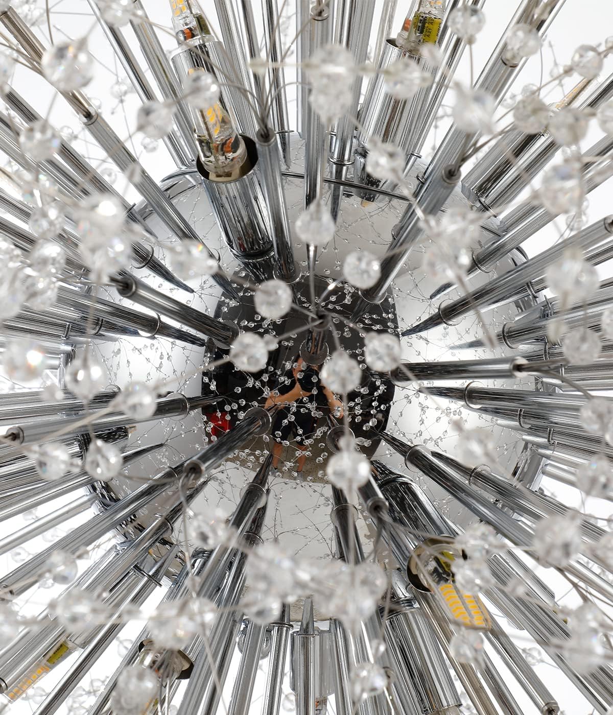 Modern Crystal Chandelier Firework, 31.4' Dandelion Crystal Chandelier Lighting Chrome, 16-Light Steel Large Pendant Sputnik Chandelier for Living Room Foyer