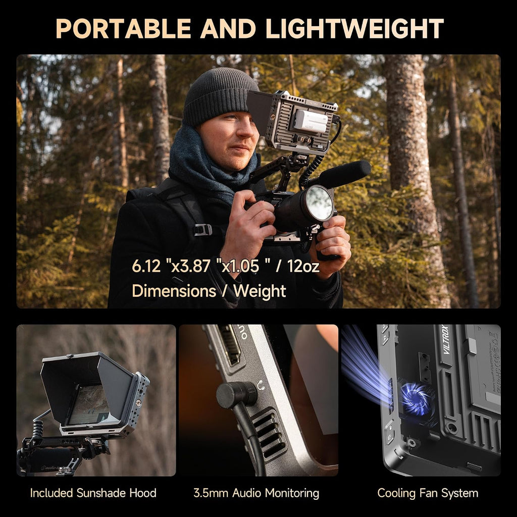 VILTROX DC-X2 Touchscreen Camera Field Monitor, 2000 Nits 6 inch On Camera Monitor 4K HDMI in/Out 3D Lut Full Waveform 1920X1080 HD Focus Peaking Assist Video Field Monitor with Sunshade Hood Battery
