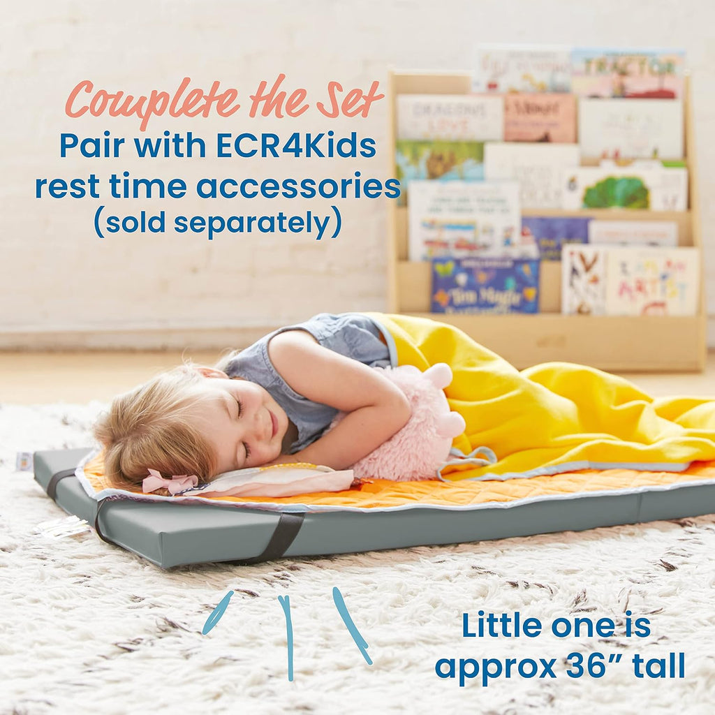 ECR4Kids SoftZone Rainbow Rest Time Mat with Name Tag, Sleeping Pad, Grey, 5-Piece